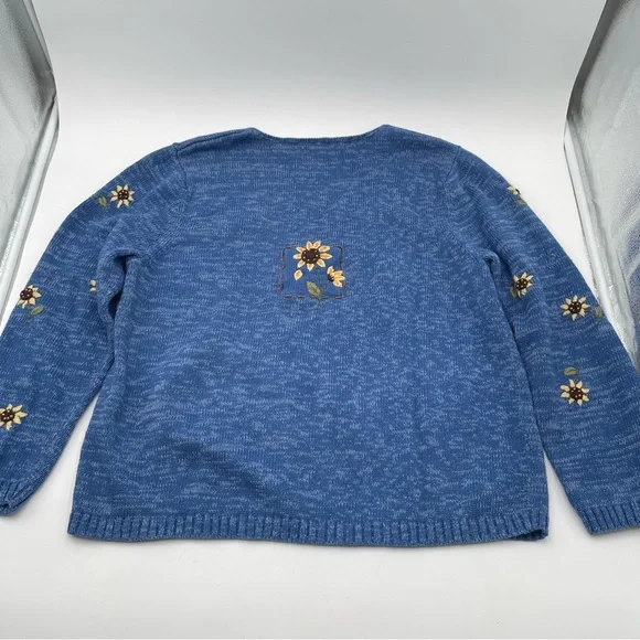 VTG Christopher & Banks Sunflower Embroidered Sweater Knit Women’s Size 1X - Picture 6 of 14